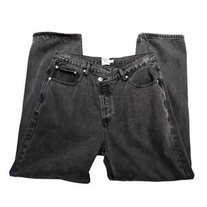 Princess Polly Charcoal Black Denim Asymmetrical Waist Straight Leg Jeans US 12